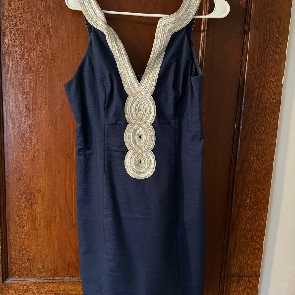 Lilly Pulitzer Navy Dress with Gold Detailing